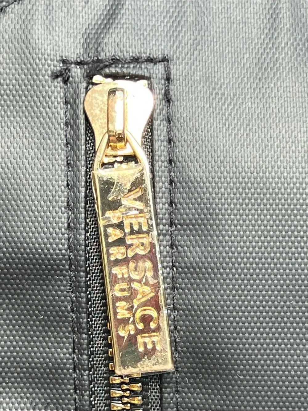 Versace Parfums Convertible Black Nylon Backpack Gold Accents Luxury Unisex